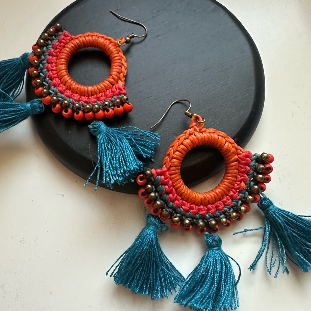 🎉Host Pick🎉 Orange and Teal Tassel Earrings